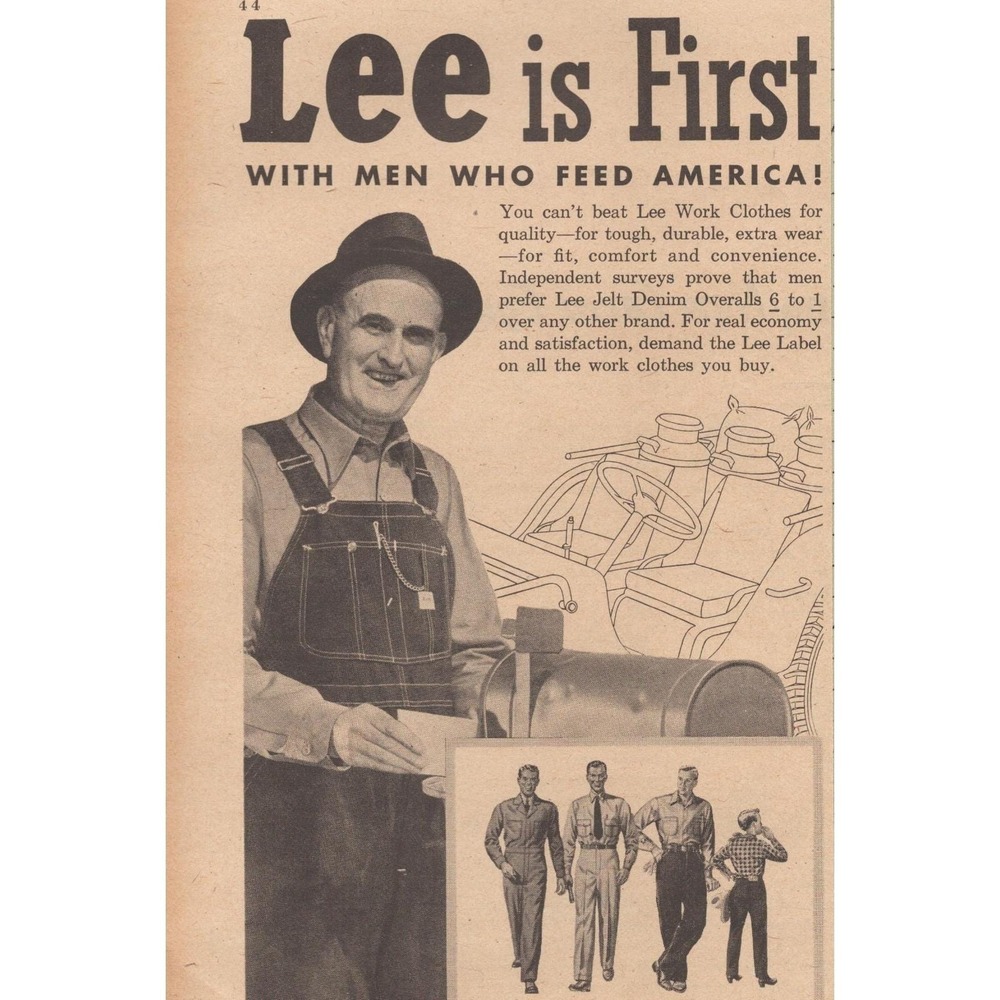 1946 Lee Work Clothes Vintage Print Ad Denim Overalls Farmer Americana Workwear